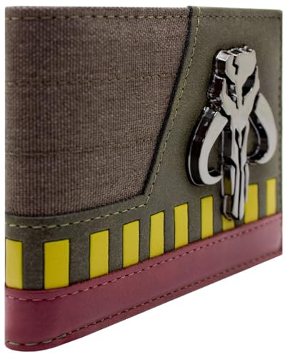 PocketGear Galaktischer Kopfgeldjäger-Helm Metallisches Emblem Geldbörse/Geldbeutel Bi-Fold Ausweis- & Kartenhalter, Grün