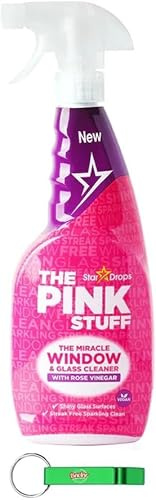 4x The Pink Stuff Glasreiniger Rosenessig-Sprühreiniger/Entfernt Fett und Schmutz von Fenstern, Spiegeln und anderen Glasoberflächen 750ml + Beni Culinari Kostenloser Schlüsselanhänger