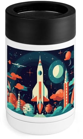 Rocket in Space Print Can Cooler 12oz | Insulated Can Holders for Drinks 12oz Cans - Beer, Seltzer, and Soda, Portable, Durable