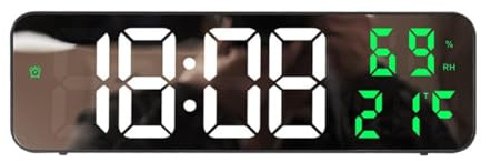 Garvee Moderne LED Digital Wanduhr mit großer Anzeige und Spiegel-Design – 12/24h Format, automatische Helligkeitsanpassung, Temperatur- & Feuchtigkeitsanzeige, leise, perfekt für Wohnzimmer,