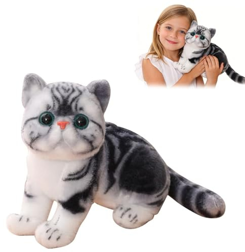 Xiyocadt Simulation Katze, 26cm Realistische Plüschtier Katze, Realistisches Kätzchen-Kätzchen-Kissen für Wohnzimmer, Schlafzimmer, Auto, Sofa, Couch (Grau,26cm)