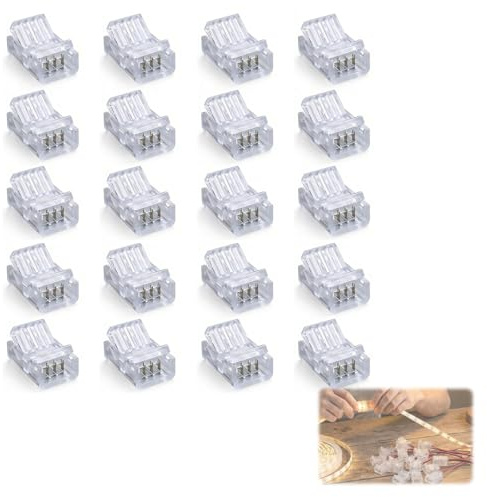 Nevoluxer Connecteur LED 4 Broches 8mm, 20 Pièces Connecteurs Rapides pour Ruban LED, Raccord pour Bande LED 4Pin (Adapté aux câbles 8mm)