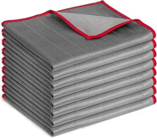 VEGCOO 8X Fensterputztücher Carbon Tücher, Reinigungstuch für Kristallklare & Streifenfreie Scheiben, Microfaser Putztuch, Fusselfreies Poliertuch, 30x30 cm Glastücher, 400 GSM