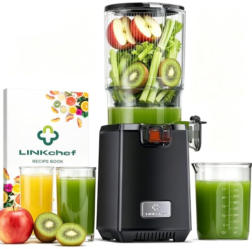 LINKChef Entsafter Slow Juicer, 130 mm große Öffnung, Entsafter Gemüse und Obst, 1,8 L Kapazität, 250W Elektrischer Juicer mit Rücklauffunktion, Leise, Einfache Montage, Leicht zu Reinigen, BPA-frei