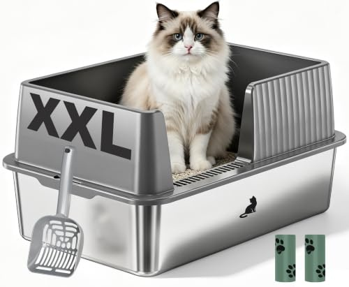 ZEDELMAIER Edelstahl Katzenklo XXL mit hohem Rand für große Katzen | Für Mehrkatzenhaushalte | Geruchsarm | Einfache Reinigung | Stabiler Stand | Anti-Rutsch