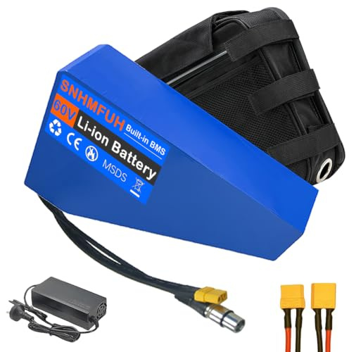 SNHMFUH 52V 60V 72V E-Bike Lithium Triangle Battery 20AH - 40AH Electric Bicycle Battery Large Capacity W/Triangular Bag, 5A Charger, BMS for DIY/Mountain/Road Bikes Motors
