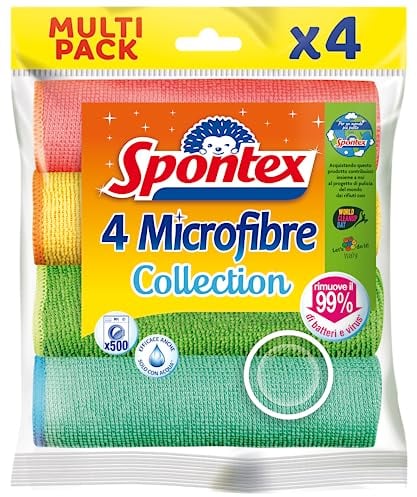 Spontex Microfibre x4, Panni Multiuso Colorati in Microfibra Tessile, 4 pezzi, Microfibra (confezione da 4)