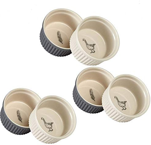 Mary Berry Set of 6 Ceramic Ramekins With Goose & Fern Design in Grey & Cream Colours British Bake Off