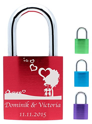 LoveGoals Liebesschloss mit Gravur und 2 Schlüsseln, Individuelles Geschenk, Hochwertige Geschenkverpackung, Motiv M038, Rot