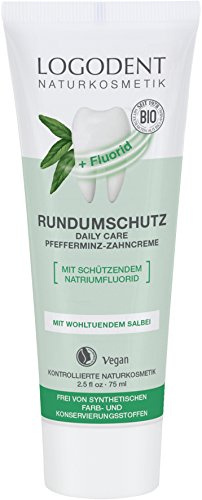 LOGODENT Naturkosmetik EXTRAFRISCHER RUNDUMSCHUTZ daily care Zahncreme mit Fluorid, Mit Bio-Pfferminzöl, Mit Natriumfluorid zur effektiven Kariesprophylaxe, Vegan, 3x75ml