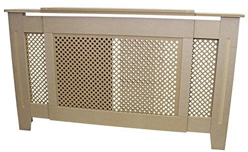 Adjustable Radiator Cover Natural Un-Finished MDF Wood Trellised Grill Modern Heating Home Furniture Cabinet Shelf 1400mm - 1920mm