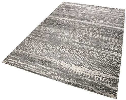 Esprit I Moderner glänzender Kurzflor Teppich - Läufer für Wohnzimmer, Flur, Schlafzimmer I Makai I ESP-5202-095 I Silber Weiß Grau I (200 x 290 cm)