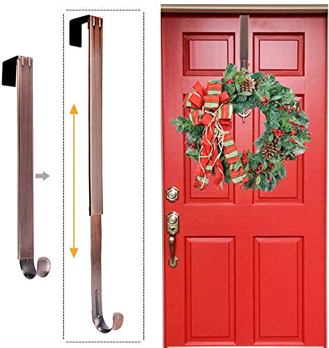 LBSUN Wreath Hanger, Adjustable Over the Door Wreath Hanger | Wreath Holder from 14.9 to 25 Inches,Wreath Door Hanger for Front Door Decor,Larger Christmas Decorations Hook(Bronze,20 lbs)