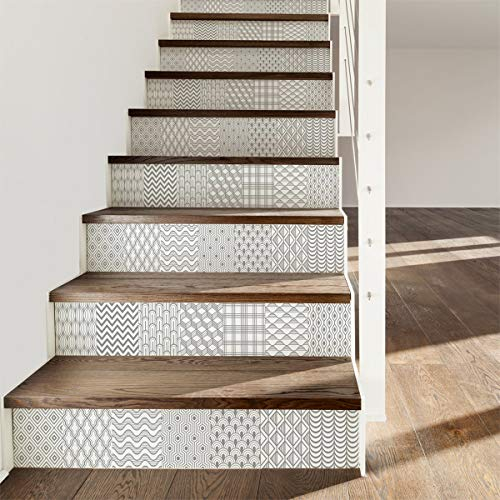 Ambiance Sticker col-stairs-ROS-B054_30x105x3 Fliesenaufkleber für Treppen, Vinyl, Thorvald, 6 bandes de 15 x 105 cm, 6