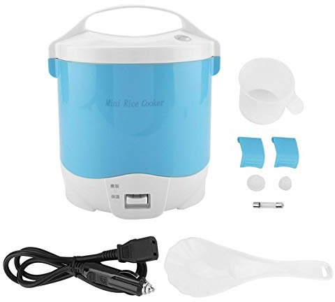 Arrocera mini de 1.6 litros, 24 V 180 W Arrocera eléctrico de alimentos Fiambrera portátil para calentar alimentos con cazo extraíble Olla de vapor Cuchara para medir la taza para Camión (Blue)