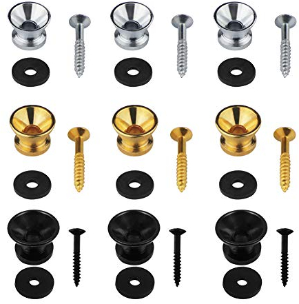 Gitarrengurt Knöpfe Endstifte SAIYU 9 Pack Metall gitarrengurt schlösser Pin mit Schrauben und Gummi kissen für elektrische Akustikgitarre, Bass und Ukulele (Gold, Silber, Schwarz)