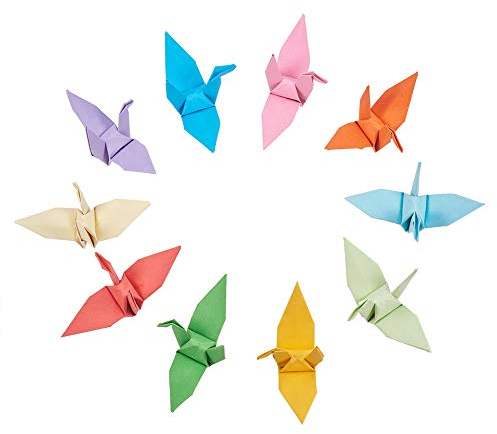 WANDIC Origami-Papierkrane, 50 Stück, handgefertigt, gefaltet, Origami-Papier, Kranich-Girlande für Hochzeit, Party, Hintergrund, Heimdekoration, gemischte Farben