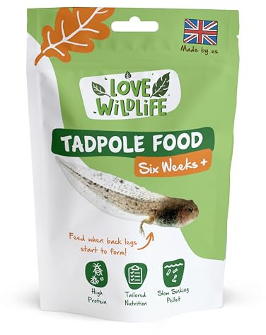 Love Wildlife Tadpole Six Week+ 80g | 100% Natural Probiotic Sinking Pellets for Frogs, Toads, Newts, High Protein, Insect & Vegetable Based