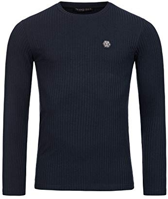 Redbridge Longsleeve für Herren Gerippter Pullover Slim Fit Dunkelblau XL