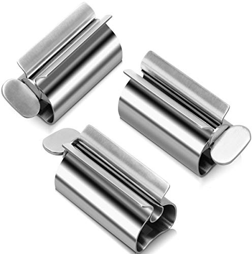 3 Stücke Rollen Tube Zahnpasta Squeezer, Edelstahl Zahnpastaspender Zahnpastasitzhalter für Badezimmer (Silber)