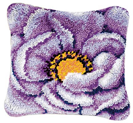 HomeDecTime Knüpfset Knüpfkissen Selberknüpfen Knüpfpackung Kissen Latch Hook kit (Blumen/Tier) - Lila Blume