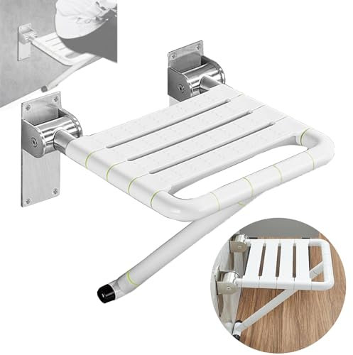 Stabiler Klappbar Wand Badhocker Duschhocker Duschstuhl Faltbare Duschsitz Dusche Sitz Bad Bank Duschhilfe for Senioren Behinderte Anti-Rutsch Duschschemel, Hoch 48cm