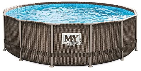 M.Y Splash 14ft x 42in Rattan Finish Metal Frame Swimming Pool Set with Filter Pump Ladder Pool Cover Ground Sheet 14ft Swimming Pool