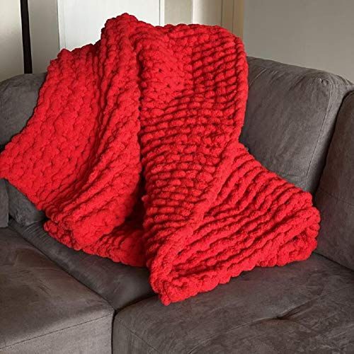 DIRUNEN Chenille Gestrickte Decke Grob Kuscheldecke Wolldecke Strickdecke Tagesdecke Überwurf Decke Zuhause Dekor Geschenk fürs Sofa(Rot 100×150 cm)