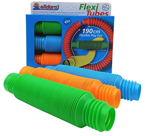 alldoro 60331 Flexi Pop Tubes, sensorisches Spielzeug, Röhren mit ausziehbarer Länge 21-67 cm, 4,5 cm Durchmesser, 3 Stück