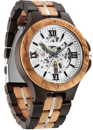 Holzuhr für Herren und Damen, stilvoller Chronograph, Militär, lässig, Kalender, Holzuhren, Mechanisch – weißes Zifferblatt, Stilvolle multifunktionale Datums-Chronograph-Uhren