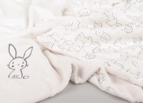 Kaarsgaren Babydecke für den Kinderwagen, leichte Decke für Baby, luftige Babydecke, doppellagige Kinderdecke (Creme Hase, 70 x 100 cm)