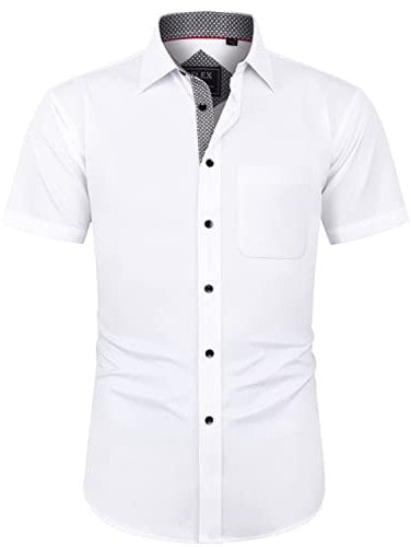 J.VER Men's White Dress Shirt Short Sleeve Regular Fit Casual Formal Shirt Button Down Wedding Business Work Office Stretch Non Iron XL