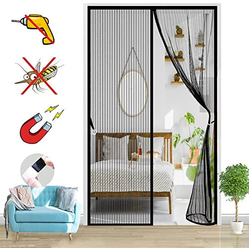 Zanzariera Magnetica per Porta, Adsorbimento Magnetico Anti Insetti, Tenda Zanzariera Porta, per Legno, Balcone, Porte in Alluminio, Installazione Facile-Black-A|| 70x200cm(27x78inch)