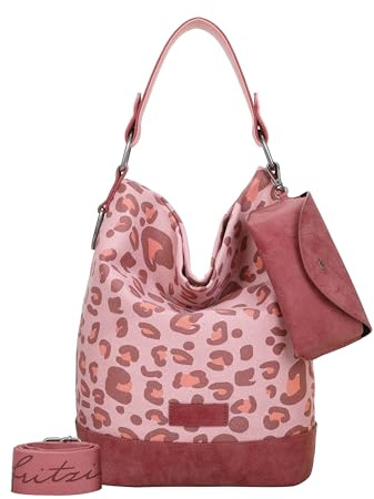 Fritzi Izzy07 Olga Canvas Leo Hobo Tasche aus Baumwollmischung Damen Schultertasche Stadt und Strand 37 x 27 x 17 cm – Rosa, Grün