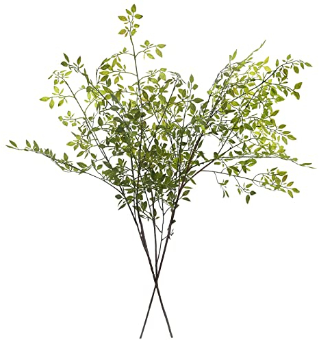 Melorca&Guilla Künstliche Pflanzen, 110 cm, grüne Nandina-Zweige für Vase, künstliche Pflanzen für Geschäft, Garten, Büro, Heimdekoration