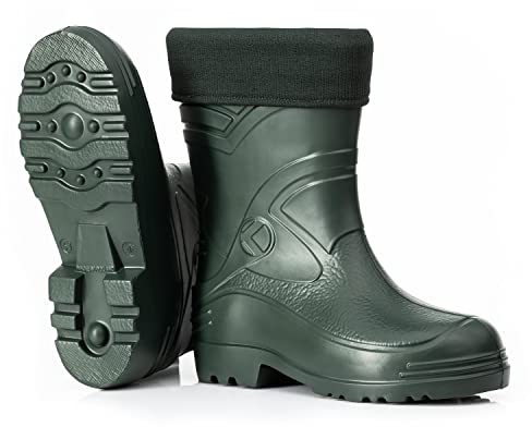 Ultraleichte gefütterte Gummistiefel Herren EVA Thermo 40-49 warme Kurzschaft Winter Arbeitsstiefel mit Futter (Olivgrün, 44)