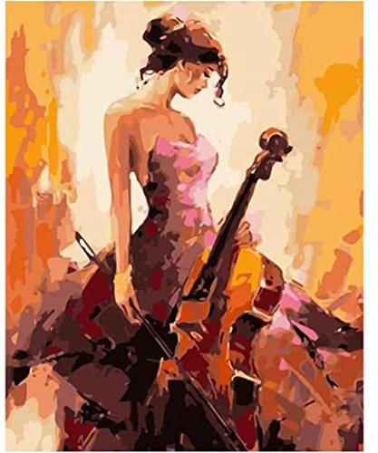 YSCOLOR Malen Nach Zahlen Kit Für Kinder Erwachsene Mit Pinseln Und Acrylfarben Malen Für Heimdekoration Musik Cello Mädchen 40X50cm
