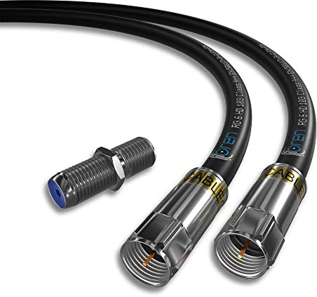 Oren Coaxial Cable 5m RG6 HD103 A++ Trishield – Black - with Cabelcon Connectors and Adapter – Weatherproof – for Satellite and Digital TV, Aerial, Broadband, and High Speed Internet Connections
