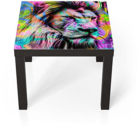 DEQORI Glastisch | schwarz klein 55x55 cm | Motiv Grimmiger Löwe | ausgefallener Beistelltisch aus Glas | Hochglanz Couchtisch fürs Wohnzimmer | moderner Couch Tisch mit Design