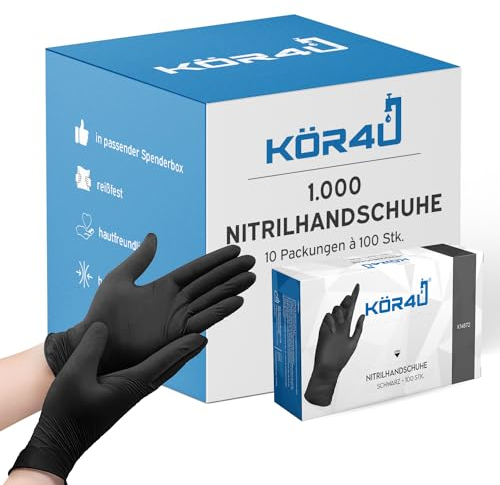 kör4u Lot de 1000 gants jetables en nitrile sans poudre et sans latex (noir, taille M)