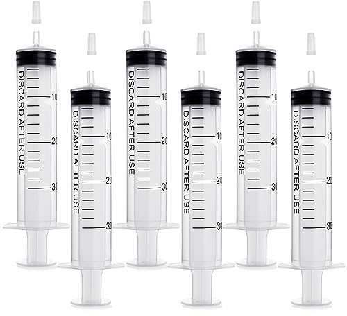 Spritze 30ml, 6 Stück Spritzen 30ml Kunststoff Spritze Ohne Nadel Futterspritze Dosierspritze Wiederverwendbare für Labor Tierfütterung Industrielle Nutzung