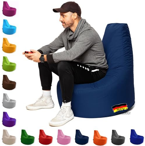 PATCH HOME Gamer Kissen & Lounge Sitzsack – befüllbar mit Reißverschluss, gefüllt mit Styropor, geeignet für In- & Outdoor. Perfekt als Gaming Sessel Sitzkissen (Marine, Ø 65cm x Höhe 70cm Junior)