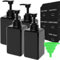 Black Soap Dispenser with Waterproof Labels, Thickened Plastic Hand Soap Dispenser for Bathroom, Kitchen Dish Washing Liquid Bottles, Shampoo and Conditioner Bottles with Funnel (15oz 4Pack Black)