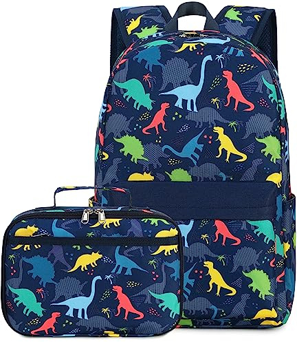 CAMTOP Backpack for Girls Boys Kids School Backpack with Lunch Box Preschool Kindergarten BookBag Set, Dinosaur Dark Blue
