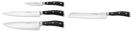 WÜSTHOF Classic Ikon Messersatz mit 3 Messern & Classic Ikon Bread Knife, 20 cm, Black
