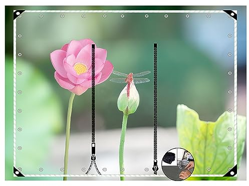 0,5mm Outdoor Planenvorhänge mit Reißverschluss Tür, PVC Transparente wasserdichte Plane Seitenteile mit Ösen,Pergola,Terrasse, Pavillon,Carport,Durchsichtige Plane ( Size : H3xW9m/H9.8xW29.5ft )