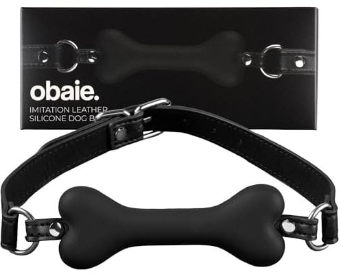 obaie Hundeknochen-Knebel aus Kunstleder - BDSM Spielzeug Gag Ball Sex - BDSM Knebel für Bondage - Mundknebel für Frauen, Männer und Paare - Mouth Gag - Silikon Knebel - Schwarz