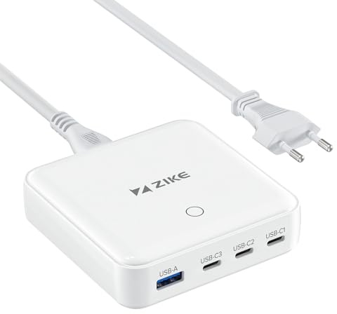 ZIKE 100W USB C Ladegerät Mehrfach GaN 4-Port PD Netzteil | Geeignet für den Einsatz im Büro, am Schreibtisch und zu Hause; bietet eine bessere Wärmeableitung und ist kompakt