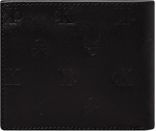 Calvin Klein Herren Geldbeutel Emboss Bifold Coin aus Leder, Schwarz (Allover Print), Einheitsgröße