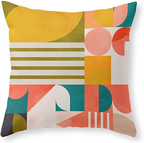 Kissenhülle, Mitte des Jahrhunderts Geometrie Abstrakte Formen Bauhaus Premium Kopfkissenbezug Dekorative Kissen Fall Kissenbezüge Für Patio Cafe Bauernhaus 45X45Cm